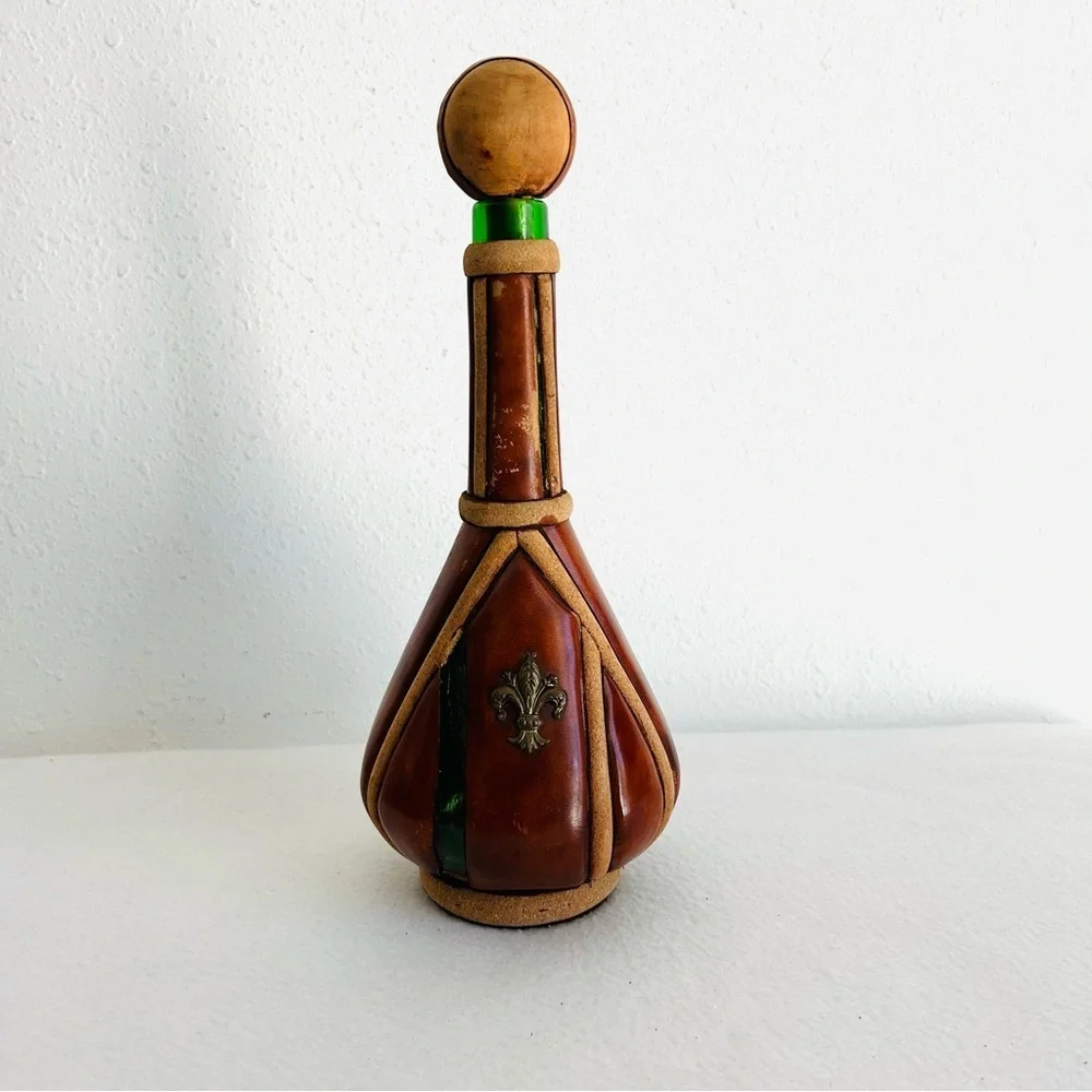 Vintage Italian Leather Wine Bottle Decanter